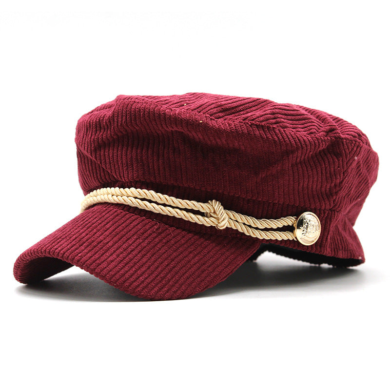 Solid Color Corduroy Octagonal Hat for Men and Women