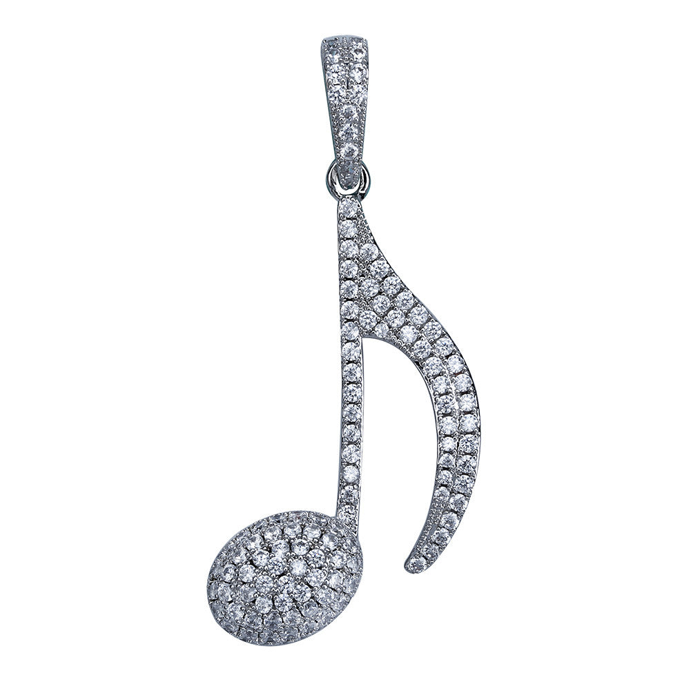 Hip Hop Note Pendant Necklace with Zircon Stones