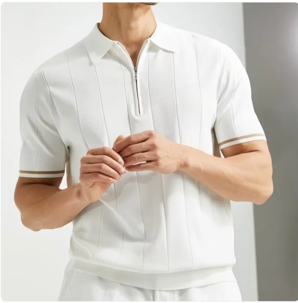 Men's Summer Polo Shirt with Zipper Lapel