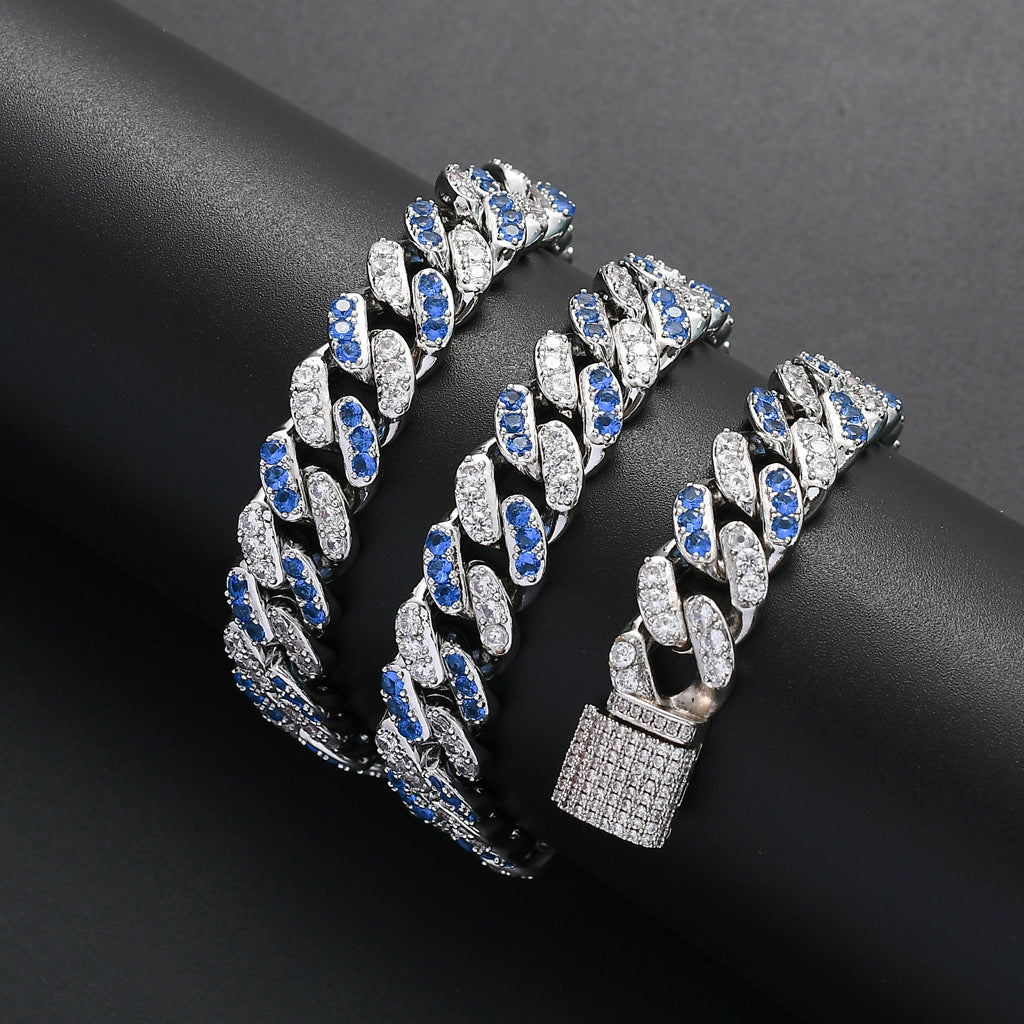 Hip Hop Cuban Chain with Aquamarine Zircon Stones