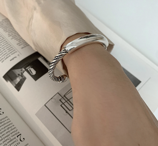 Handmade Retro Old Matte Sterling Silver Bracelet