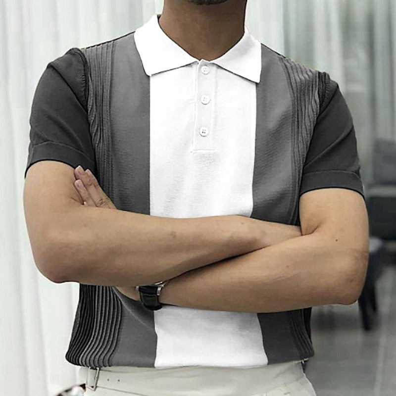 Men's Summer Green Striped Knit Polo Shirt SY0090