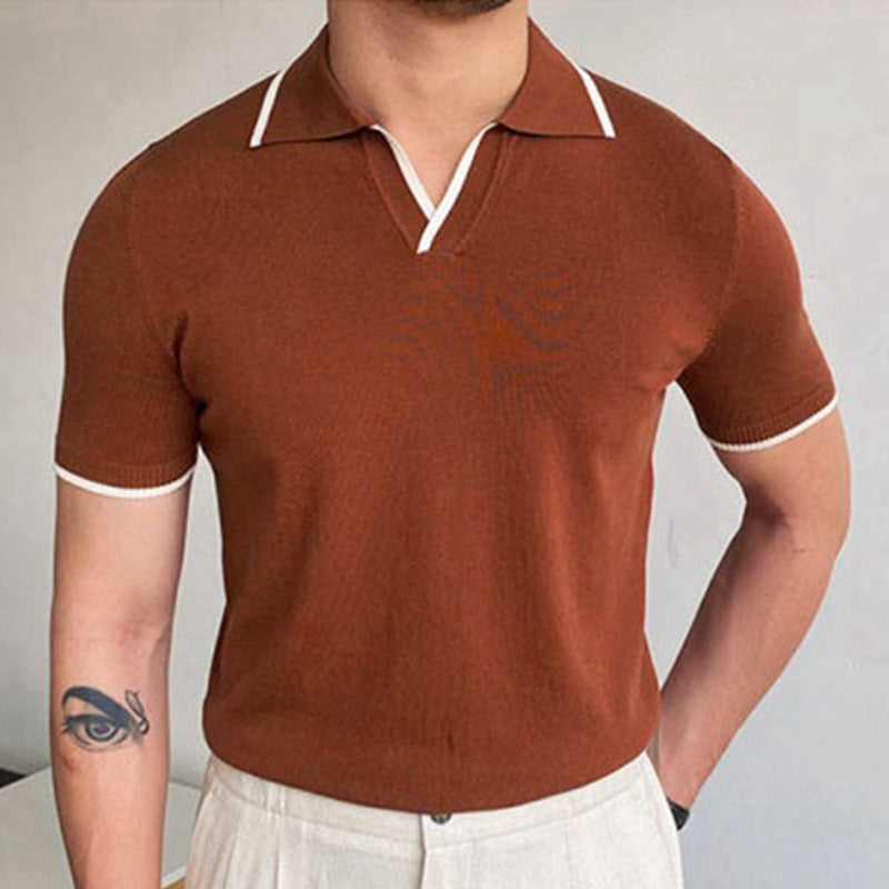 Men's Summer Red Knit Polo Shirt - Business Casual Fit