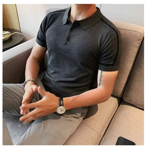 Men's Summer Striped Polo Shirt - Casual Knit Top