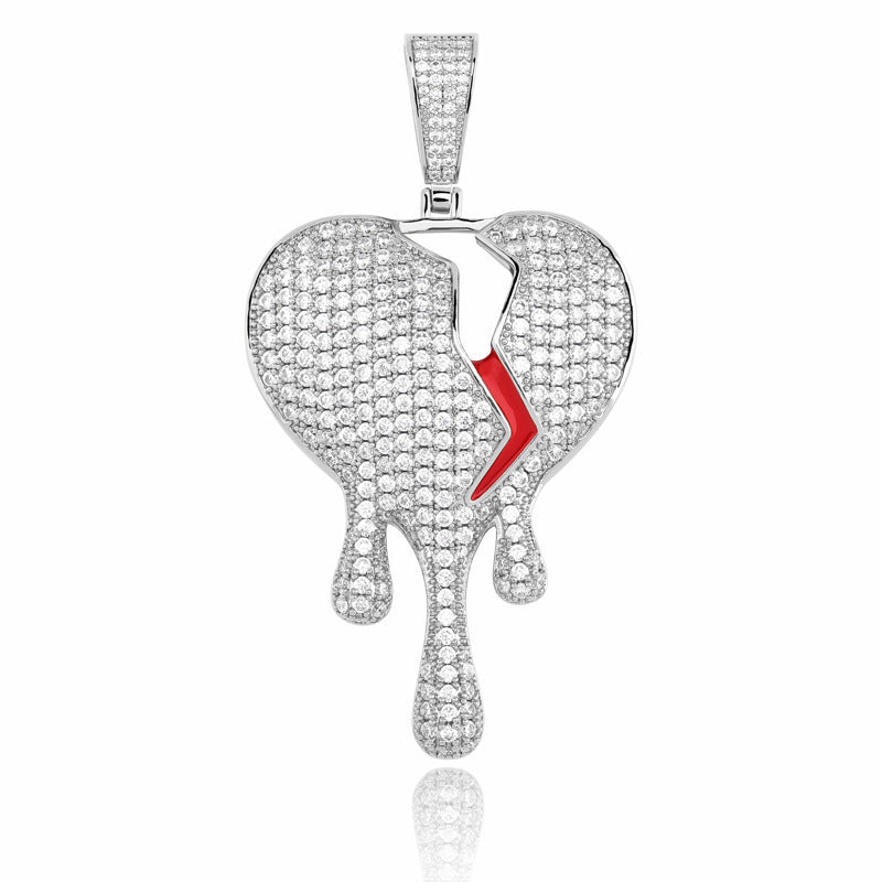 Broke Heart Hip-Hop Pendant Necklace with Zirconia