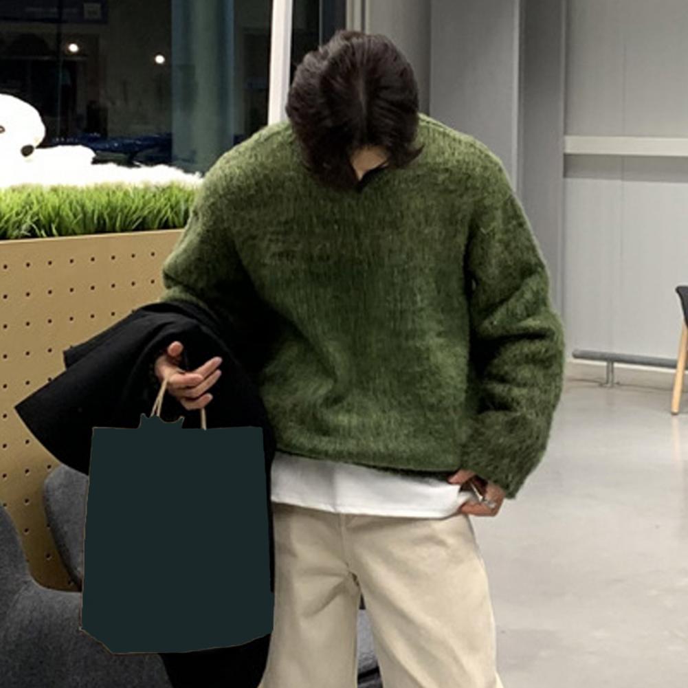Thick Knitted Retro Round Neck Pullover Sweater for Men