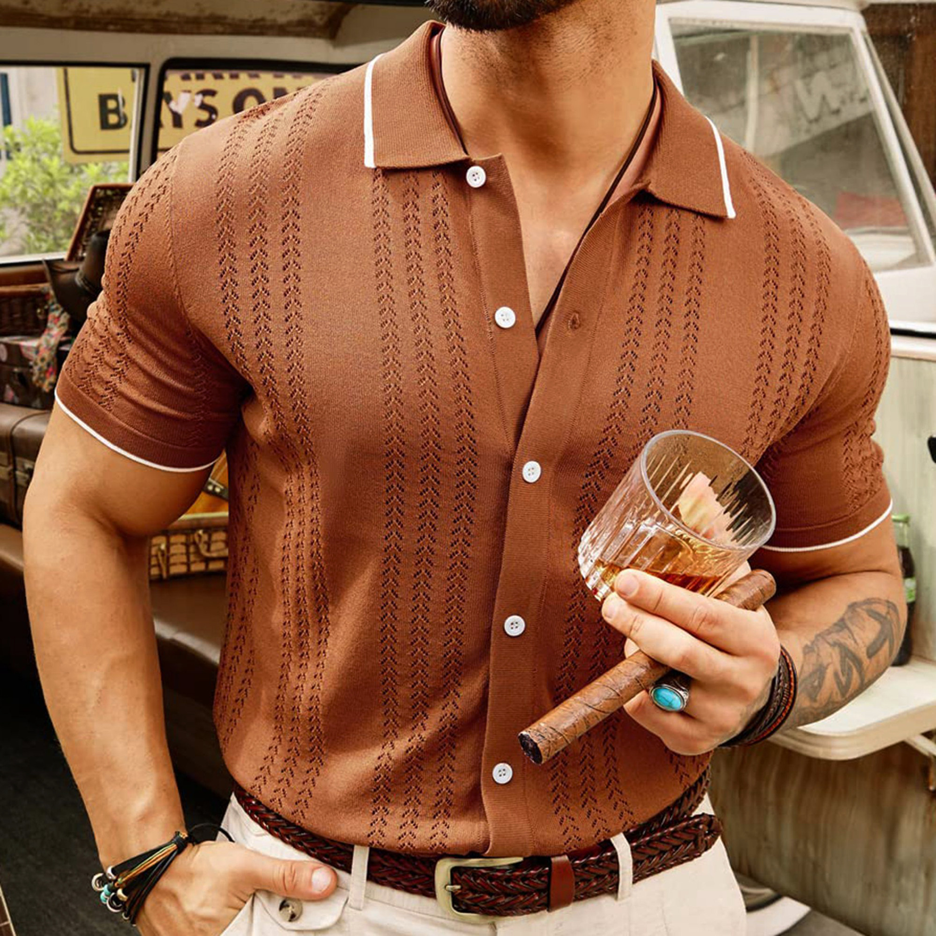 Men's Summer Polo Shirt – Button Lapel Top
