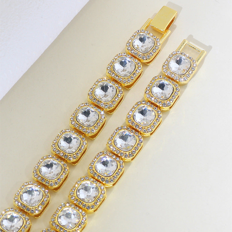 Men's Square Glass Cuban Link Necklace with Zirconium