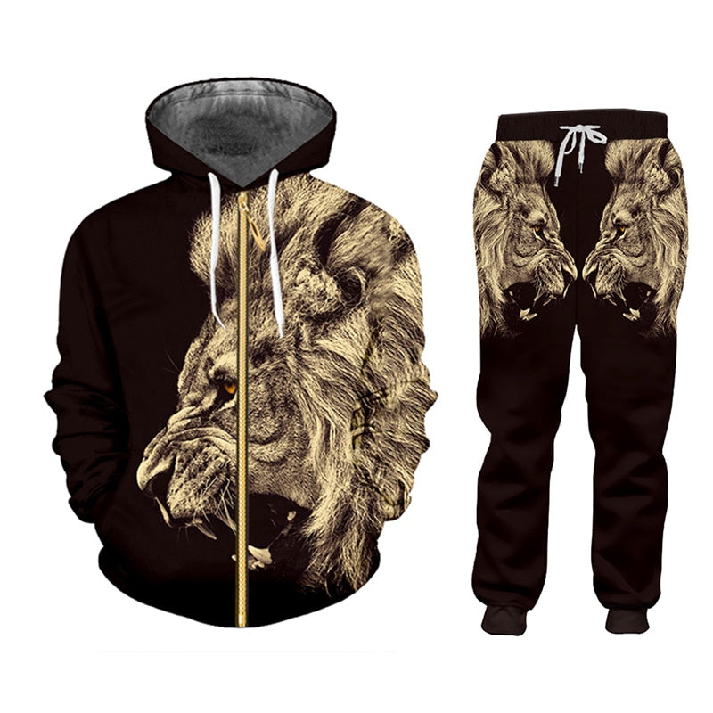 Casual Men's Tracksuit with Hoodie and Printed Pants