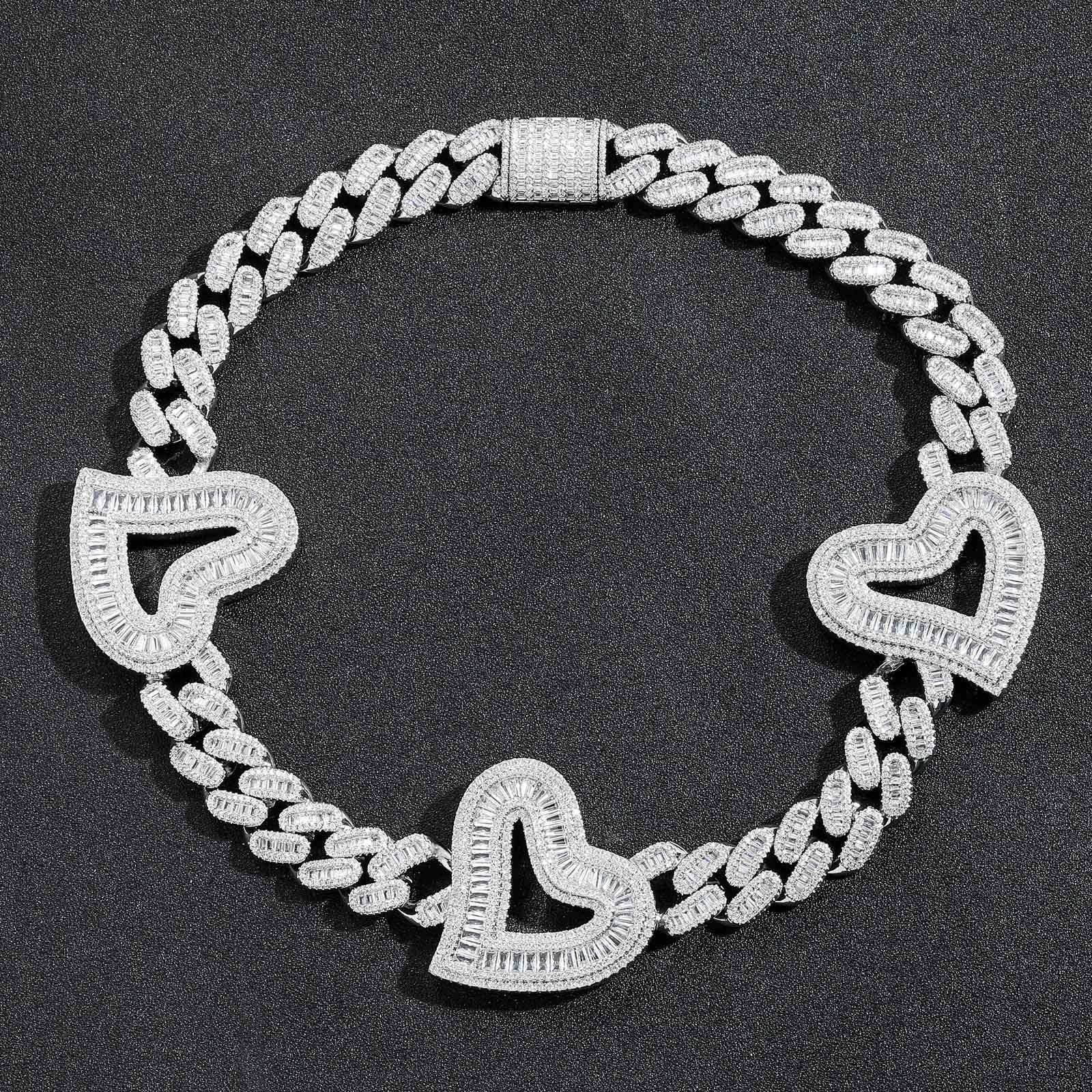 Hip Hop Heart Cuban Link Necklace with Zirconia