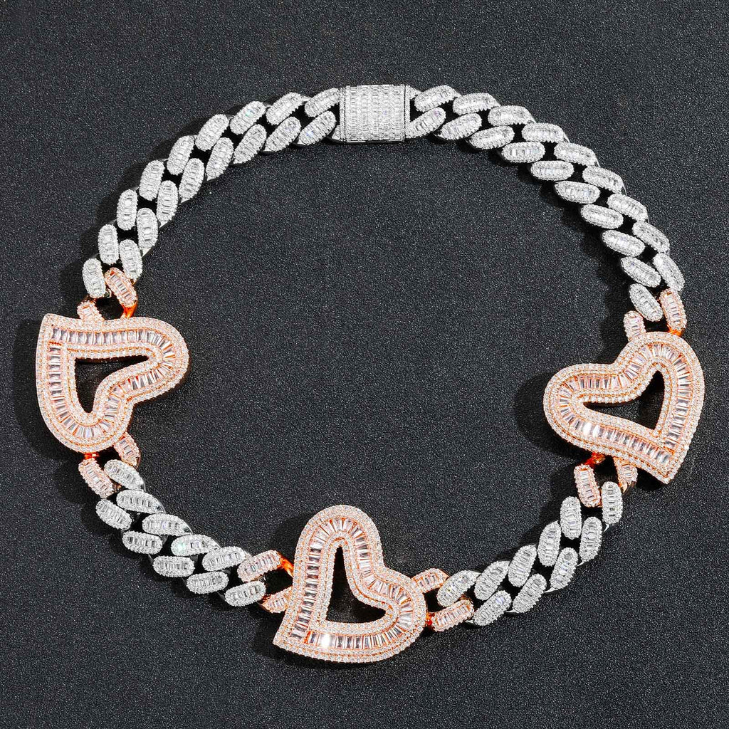 Hip Hop Heart Cuban Link Necklace with Zirconia