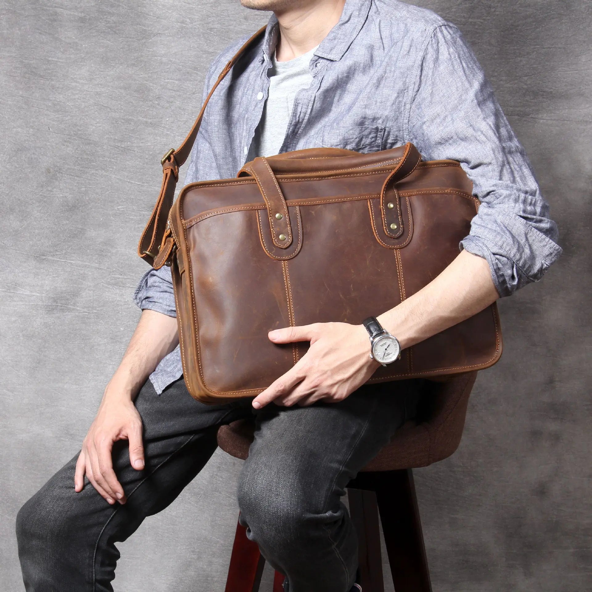 Handmade Leather Laptop Bag for Men
