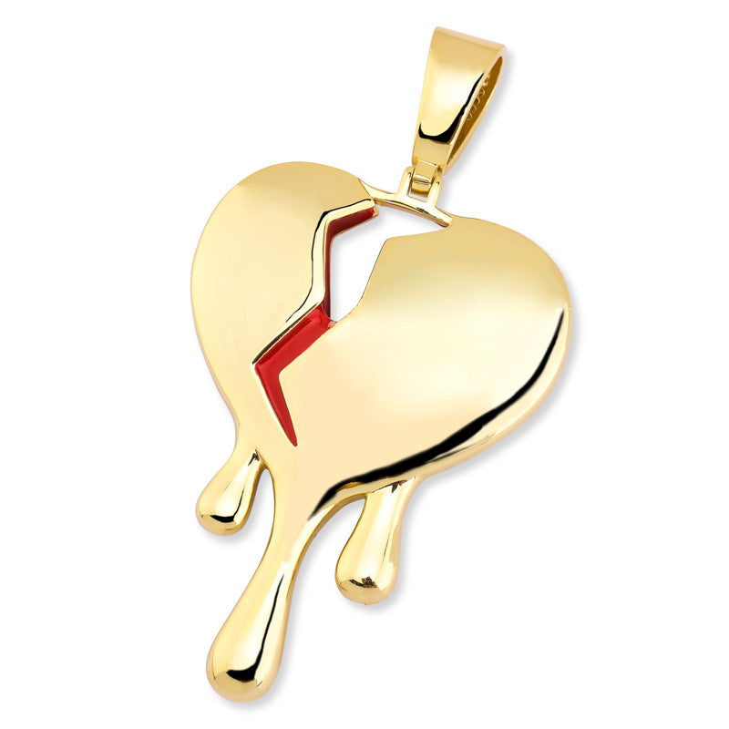 Broke Heart Hip-Hop Pendant Necklace with Zirconia