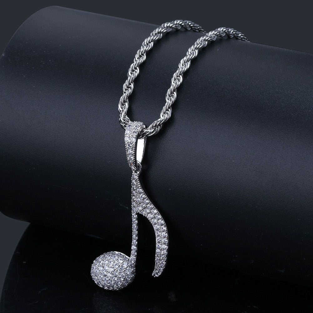 Hip Hop Note Pendant Necklace with Zircon Stones