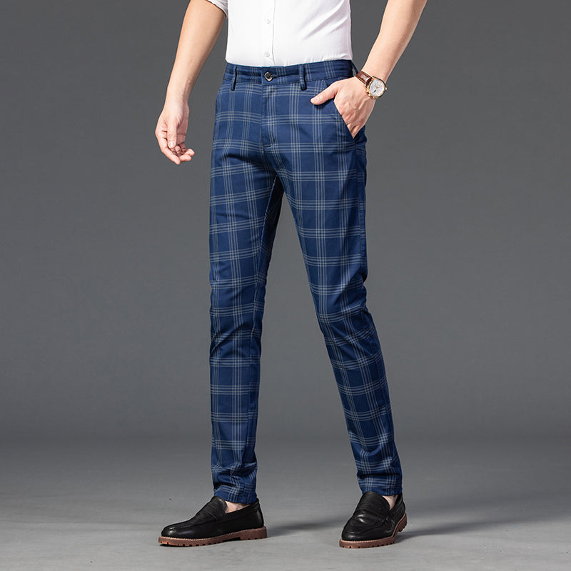 Trendy Youth Plaid Pants for Men - Slim Fit Style