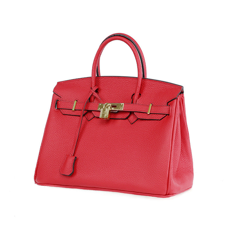 Platinum Lychee Cowhide Handbag
