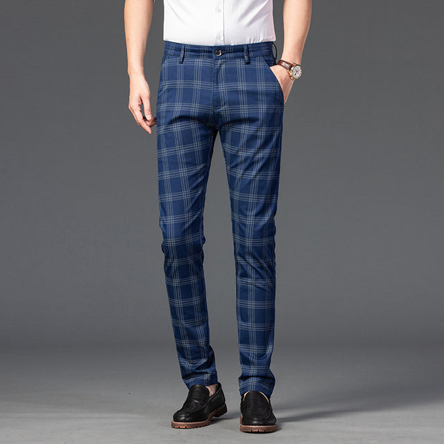 Trendy Youth Plaid Pants for Men - Slim Fit Style