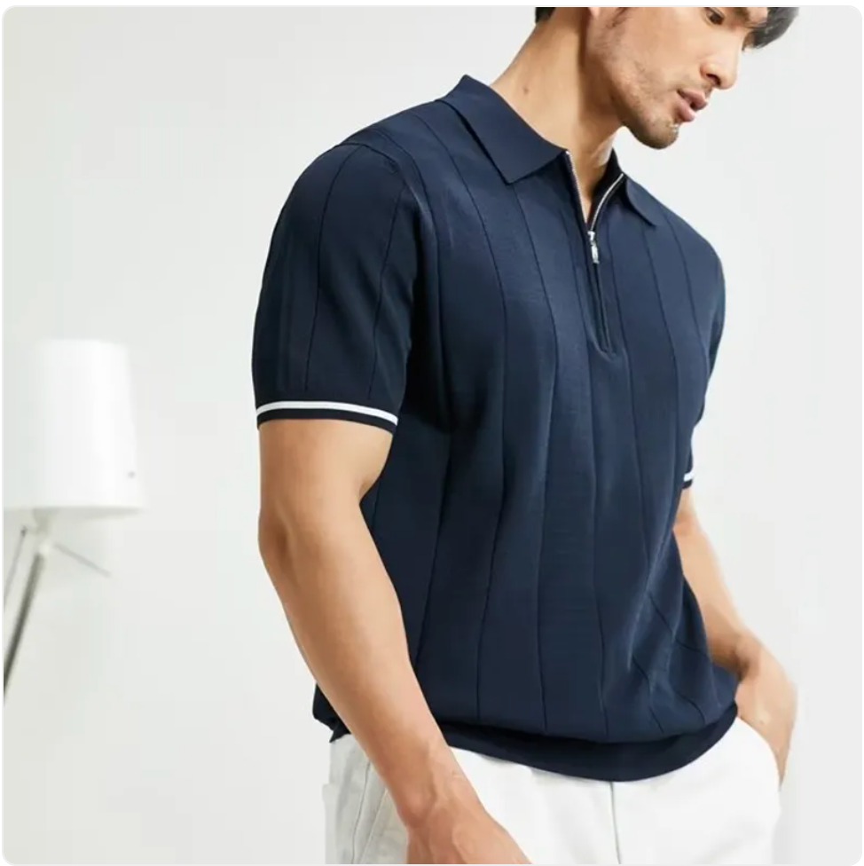 Men's Summer Polo Shirt with Zipper Lapel