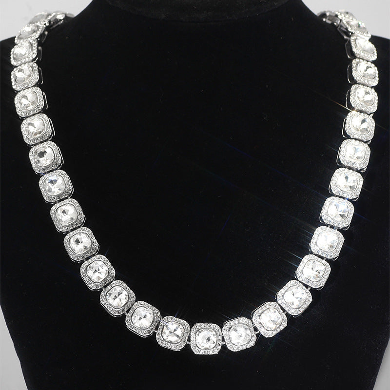 Men's Square Glass Cuban Link Necklace with Zirconium