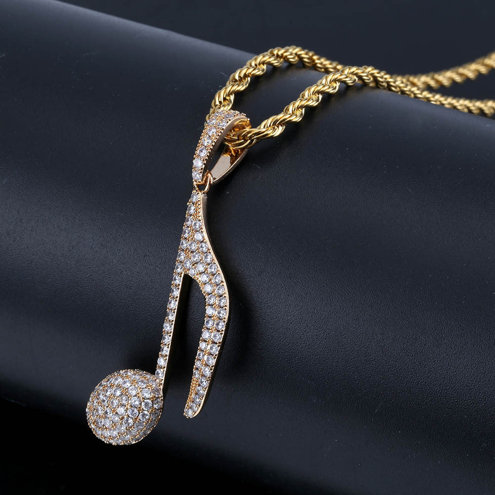 Hip Hop Note Pendant Necklace with Zircon Stones