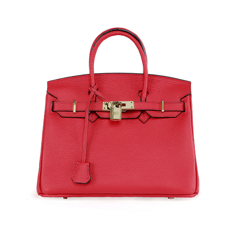 Platinum Lychee Cowhide Handbag