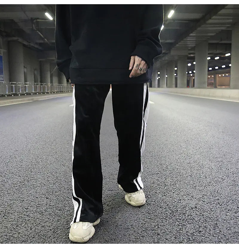 Vintage Color-Block Velvet Wide-Leg Pants for Men