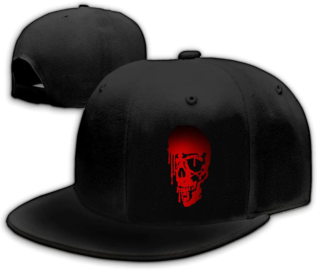 Red Half Face Horror Skull Hat Reaper Grim Snapback Hat for Men Women Black Adjustable Adult Baseball Cap Trucker Dad Hat Flat Bill Hip Hop Cap for Men