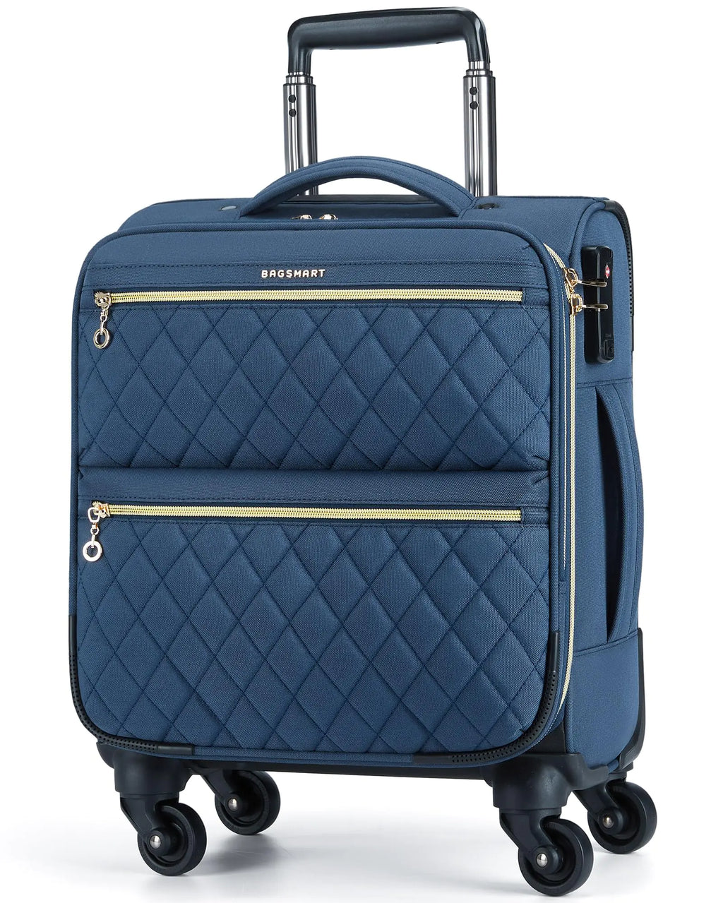 BAGSMART Underseater Carry On Luggage Airline Approved with Spinner Wheels 16 Inch Luggage with TSA Lock Overnight Rolling Softside Suitcases