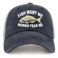 Fishing Hat Women Want Me Fishes Fear Me Trucker Hat Men Vintage Mesh Cap for Summer