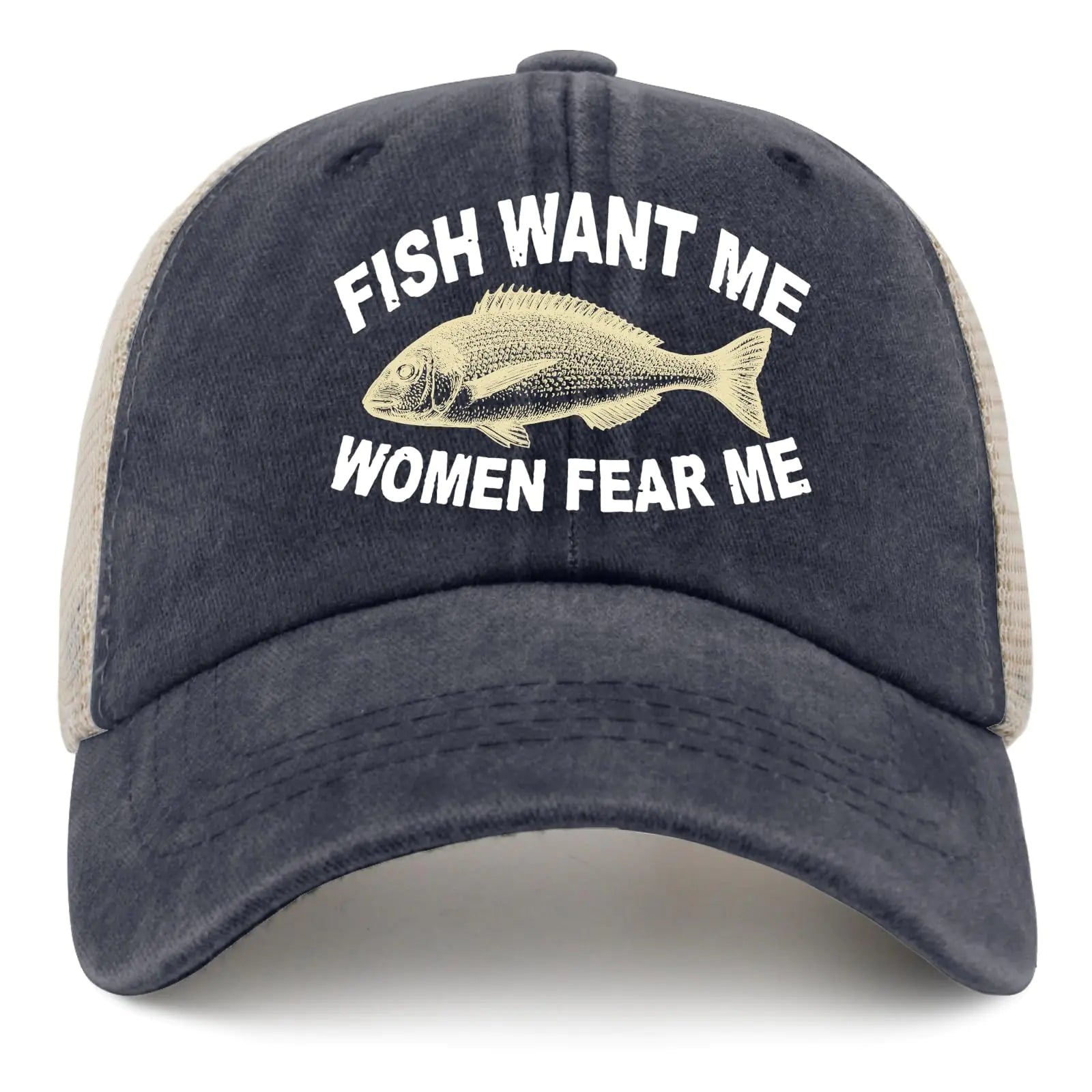 Fishing Hat Women Want Me Fishes Fear Me Trucker Hat Men Vintage Mesh Cap for Summer