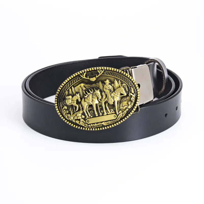Retro Punk Leather Belt for Men - Western Style Gift