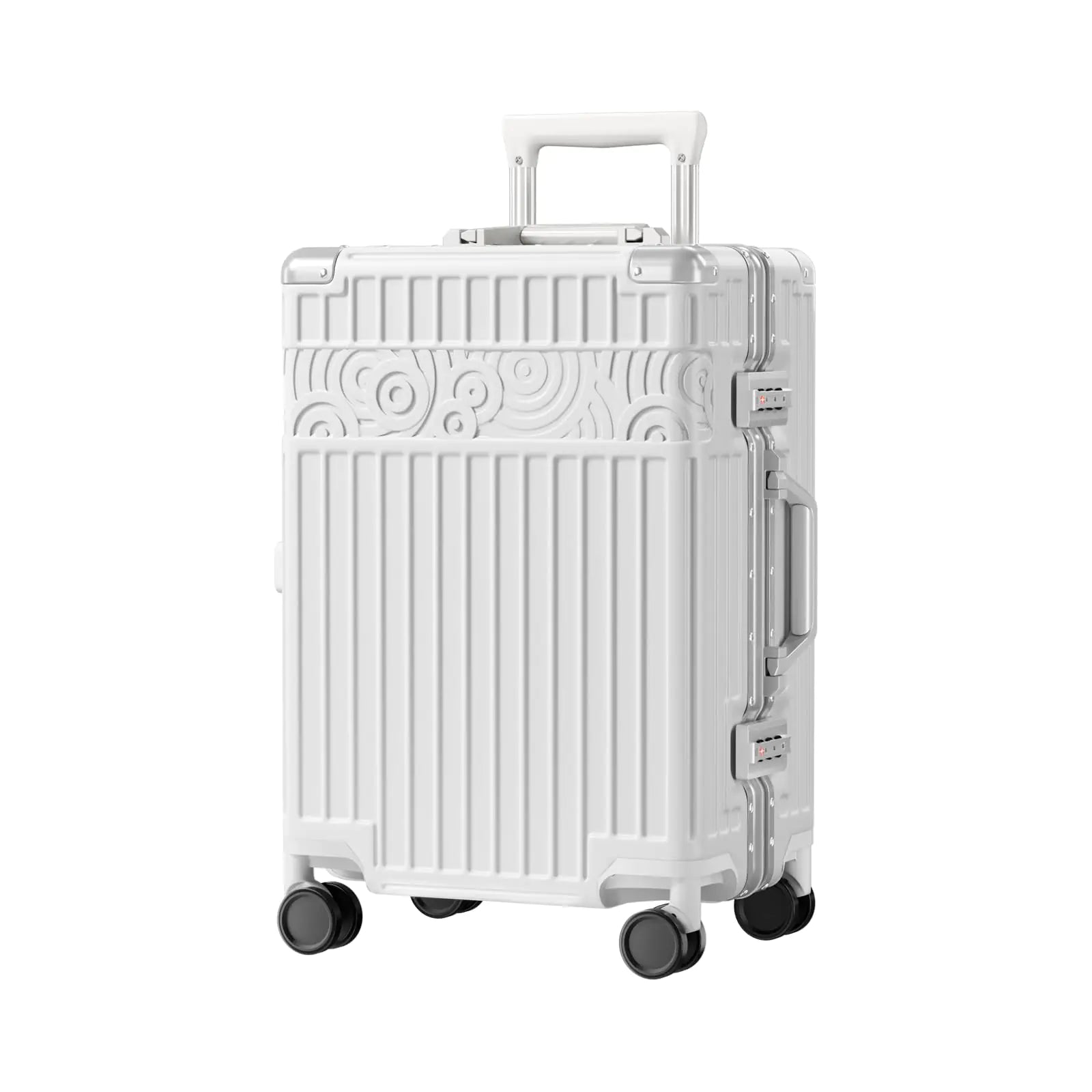 Krute Carry On Luggage with Aluminum Frame Zipperless Luggage with 8 Wheels 20inch Hard Shell Suitcase with PC+ABS TSA Lock 4 Metal Corner White