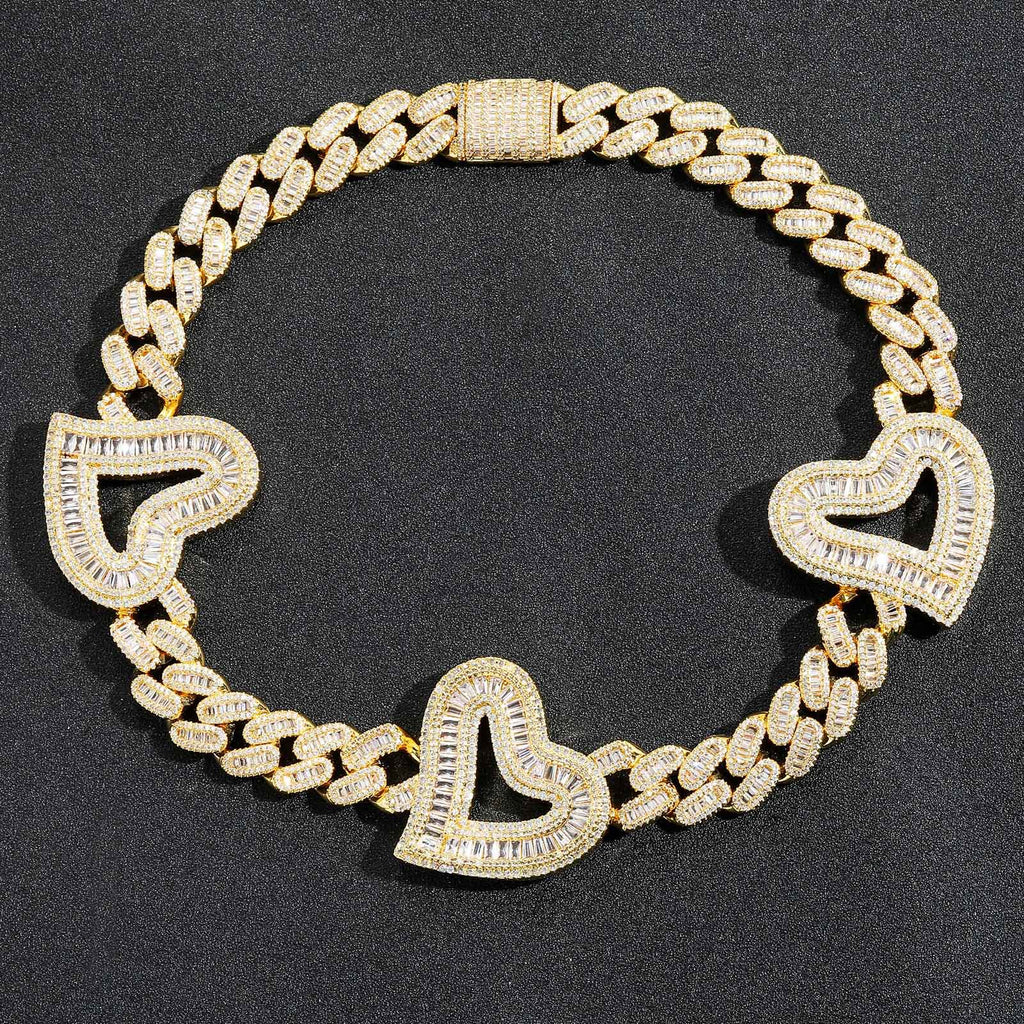 Hip Hop Heart Cuban Link Necklace with Zirconia