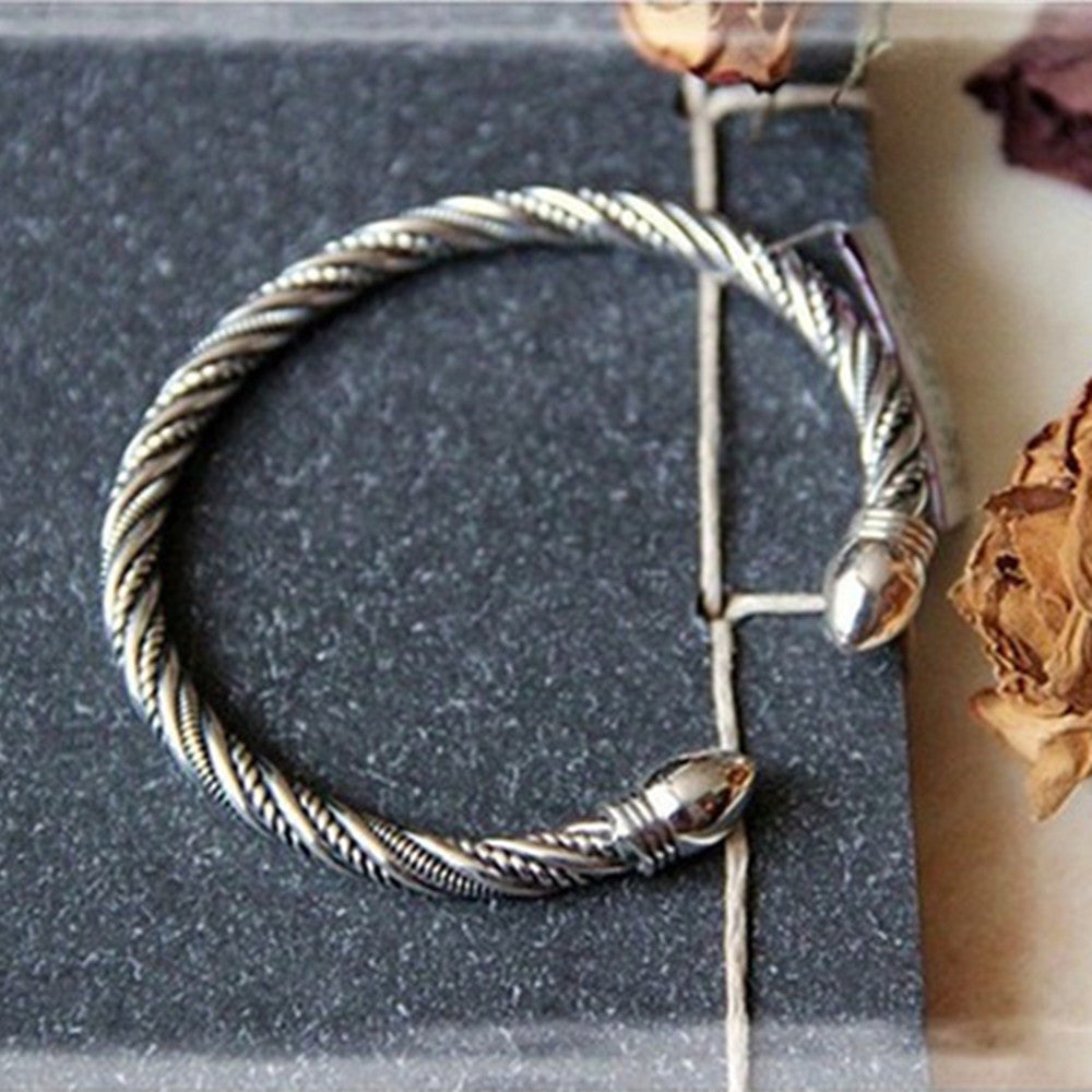 Handmade Retro Old Matte Sterling Silver Bracelet