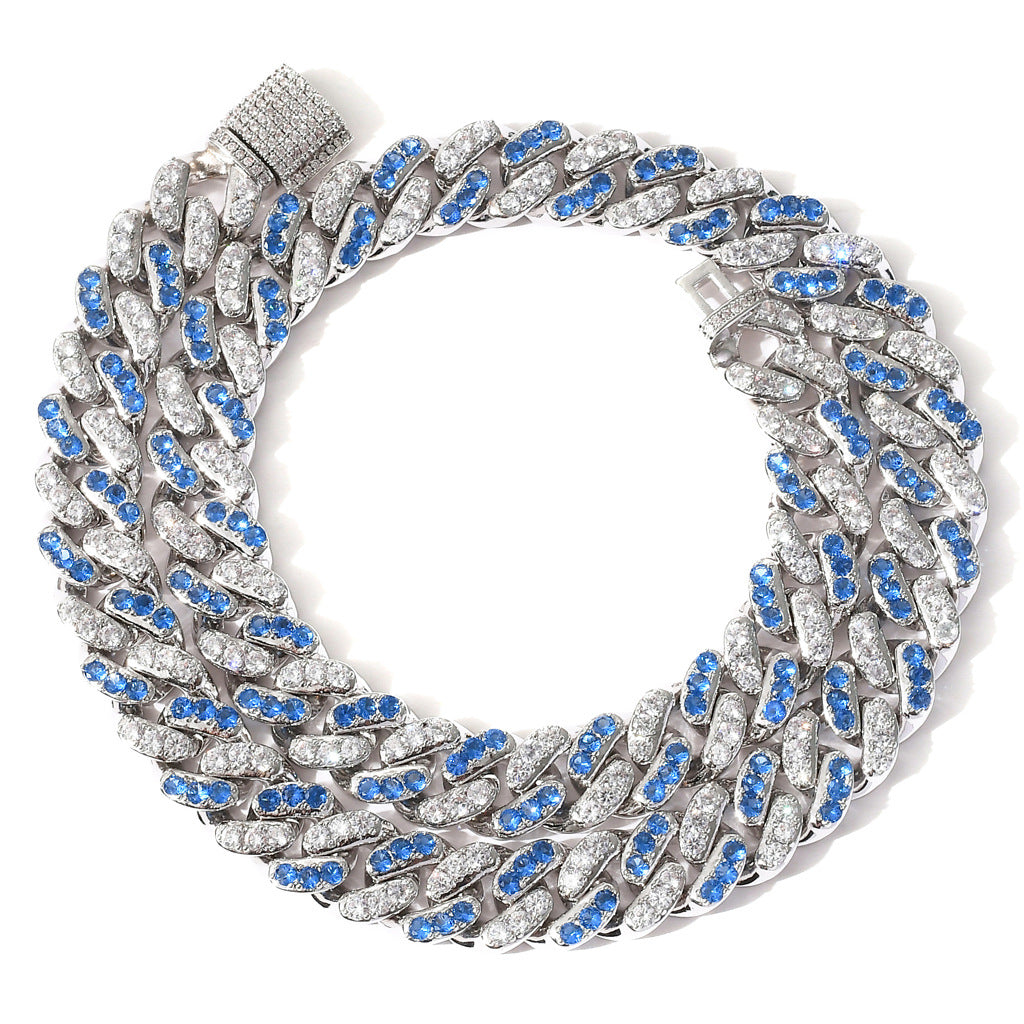 Hip Hop Cuban Chain with Aquamarine Zircon Stones