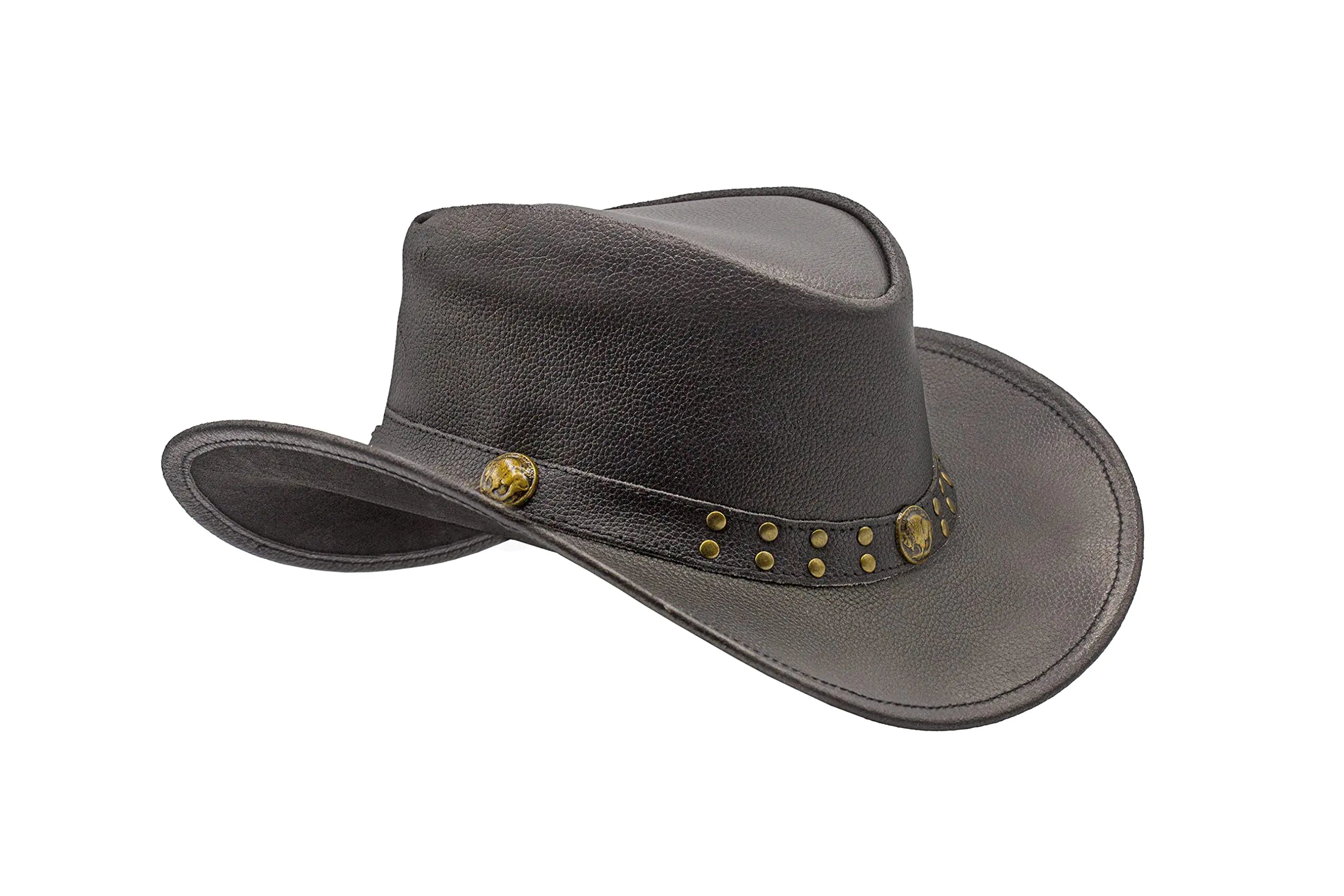 Shapeable Leather Cowboy hat into Outback hat Western Vintage Australian Hats for Men & Women Black