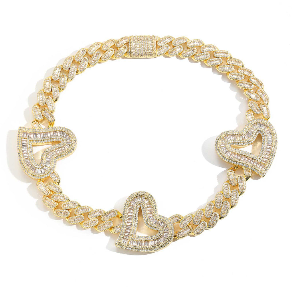 Hip Hop Heart Cuban Link Necklace with Zirconia