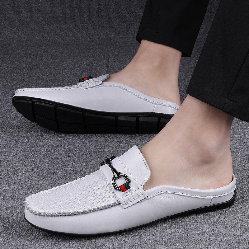 Men's Casual Leather Slip-on Half-slippers