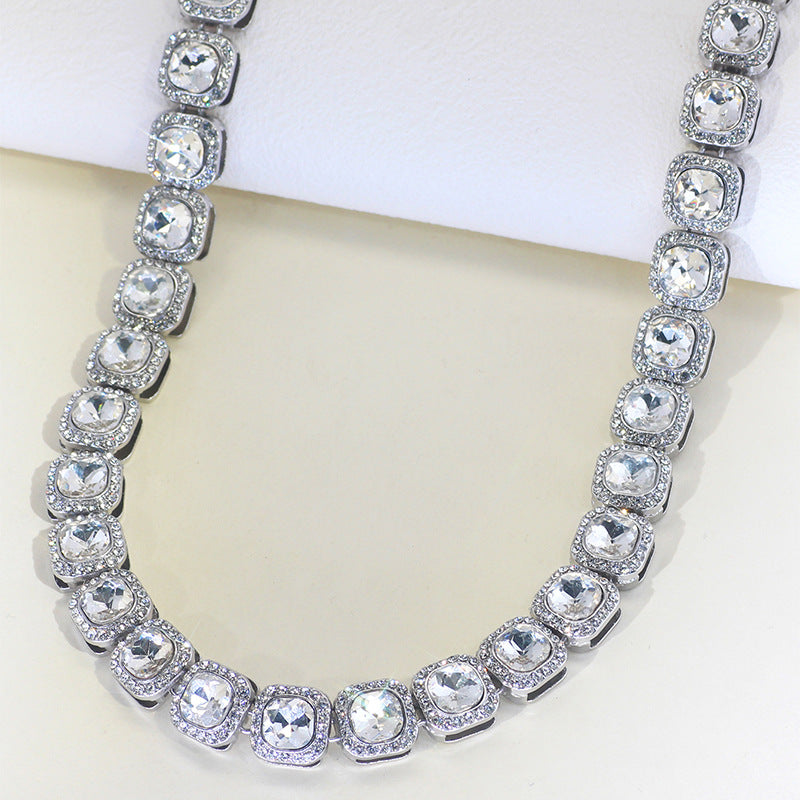 Men's Square Glass Cuban Link Necklace with Zirconium