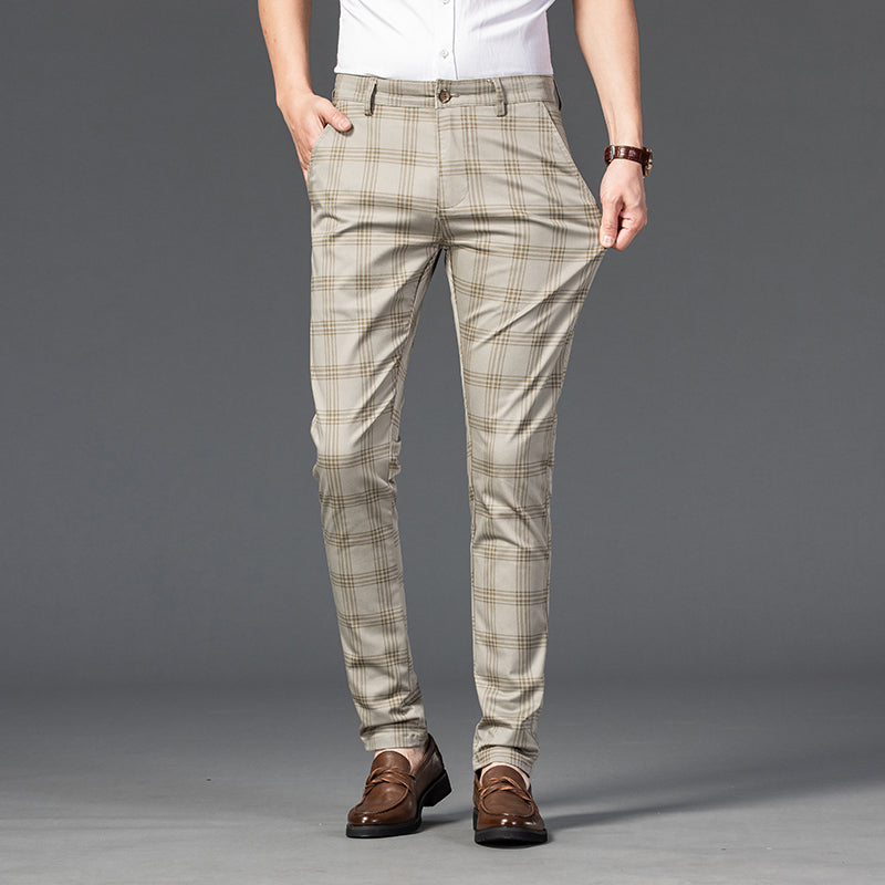 Trendy Youth Plaid Pants for Men - Slim Fit Style