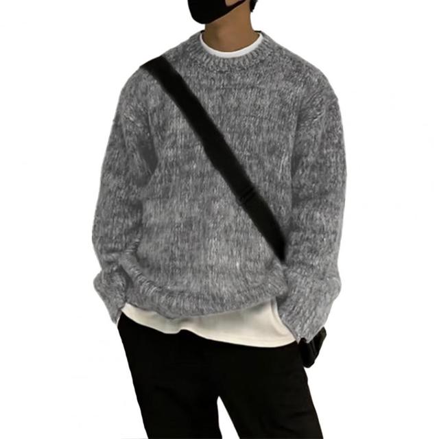 Thick Knitted Retro Round Neck Pullover Sweater for Men