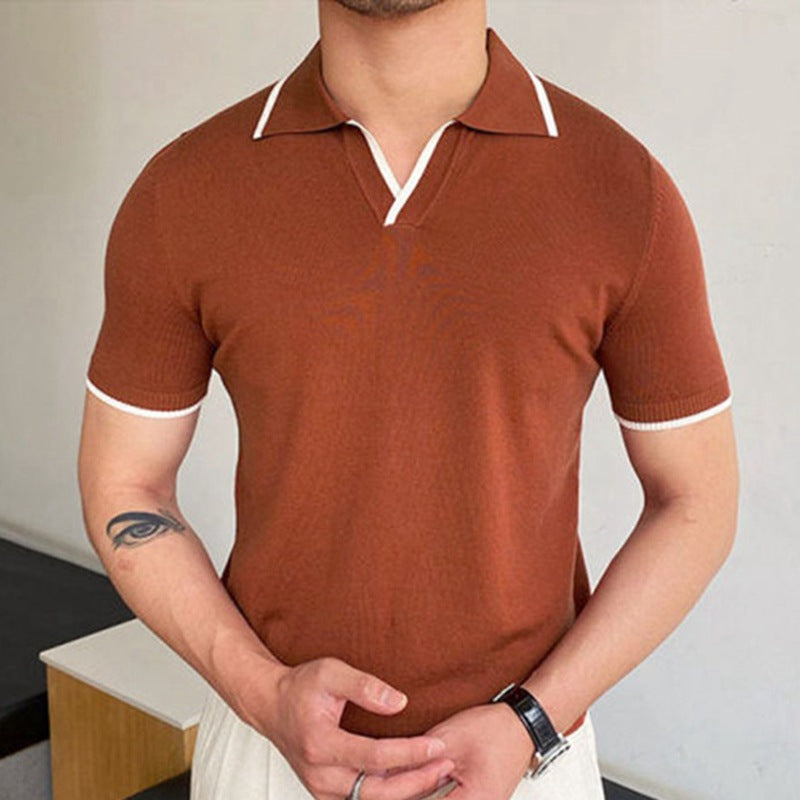 Men's Summer Red Knit Polo Shirt - Business Casual Fit