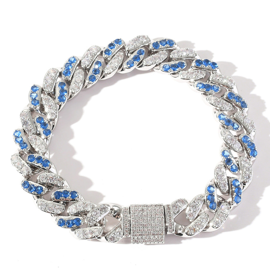 Hip Hop Cuban Chain with Aquamarine Zircon Stones