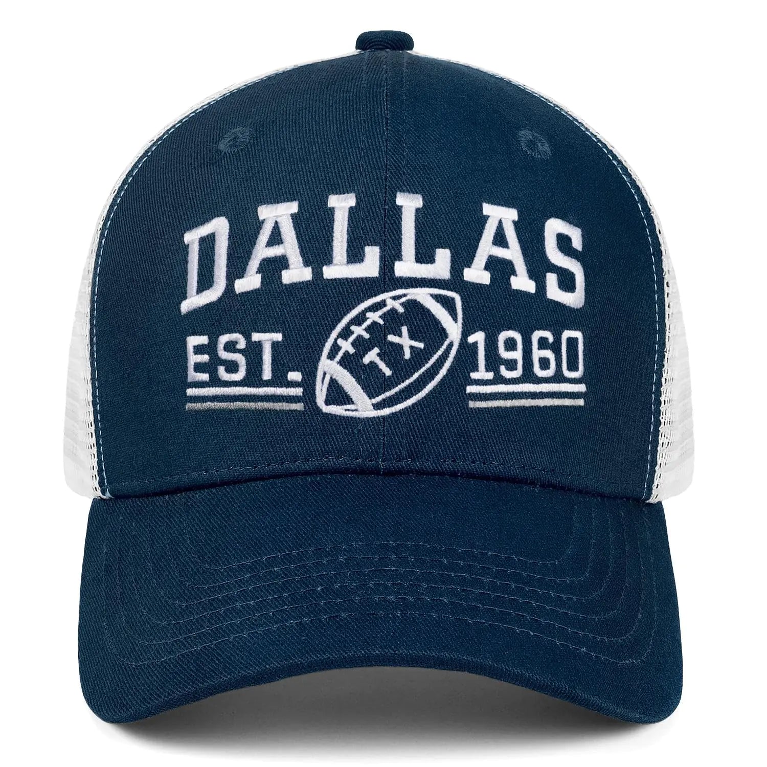 Jcrevfu Dallas Embroidered Baseball Cap Trucker Hat for Unisex Men Women Mesh Hat Navy-Blue