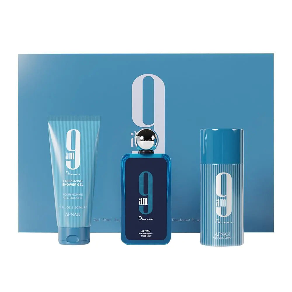 Afnan 9 Am Dive Perfume Gift Set – Eau De Parfum (3.4 Oz) Shower Gel (5.0 Oz) Deodorant (5.0 Oz)